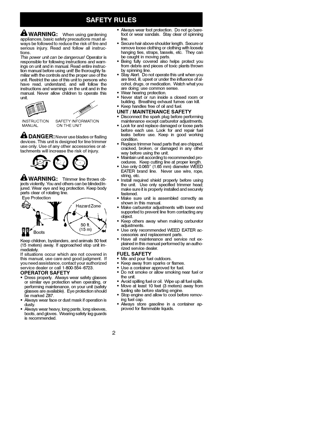 Poulan FL20 instruction manual Safety Rules, Operator Safety, Unit / Maintenance Safety, Fuel Safety 