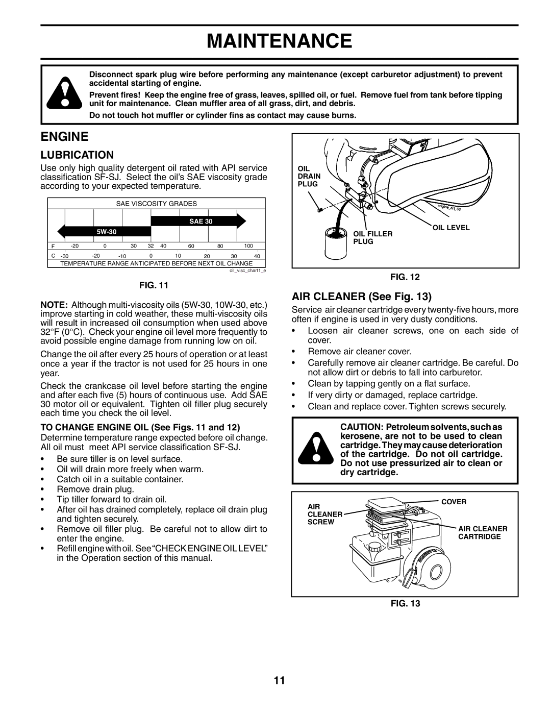 Poulan FN620L owner manual Engine, AIR Cleaner See Fig 