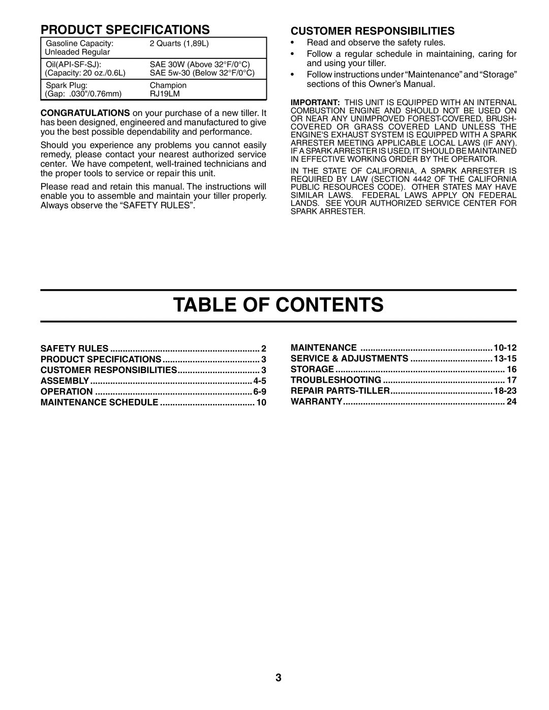 Poulan FN620L owner manual Table of Contents 