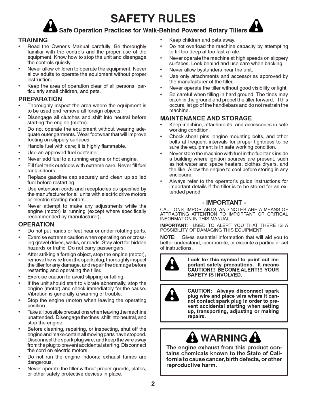 Poulan FT825 manual Safety Rules, Training, Preparation, Operation, Maintenance and Storage 