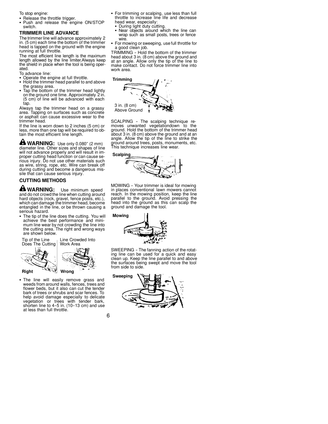 Poulan FX25 LE, XT250 LE instruction manual Trimmer Line Advance, Cutting Methods, Tip of the Line Does The Cutting 