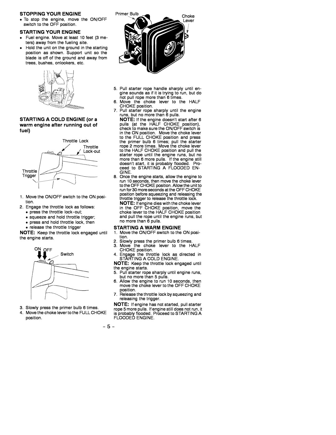 Poulan GHT 22 instruction manual Stopping Your Engine, Starting Your Engine, Starting A Warm Engine 