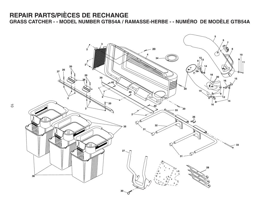 Poulan GTB54A, 532190226 owner manual Repair PARTS/PIÈCES DE Rechange 