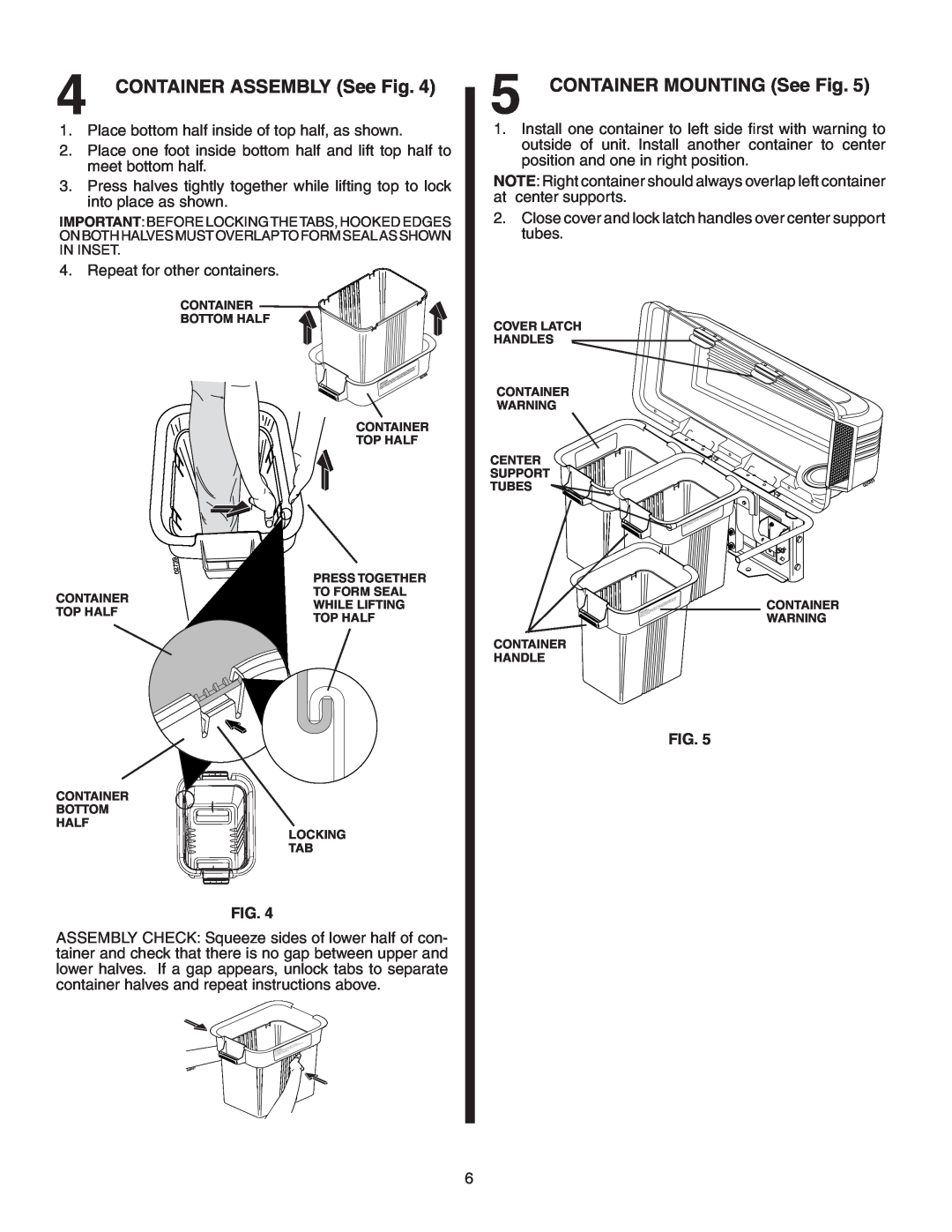 Poulan GTB54A, 532190226 owner manual CONTAINER ASSEMBLY See Fig, CONTAINER MOUNTING See Fig 