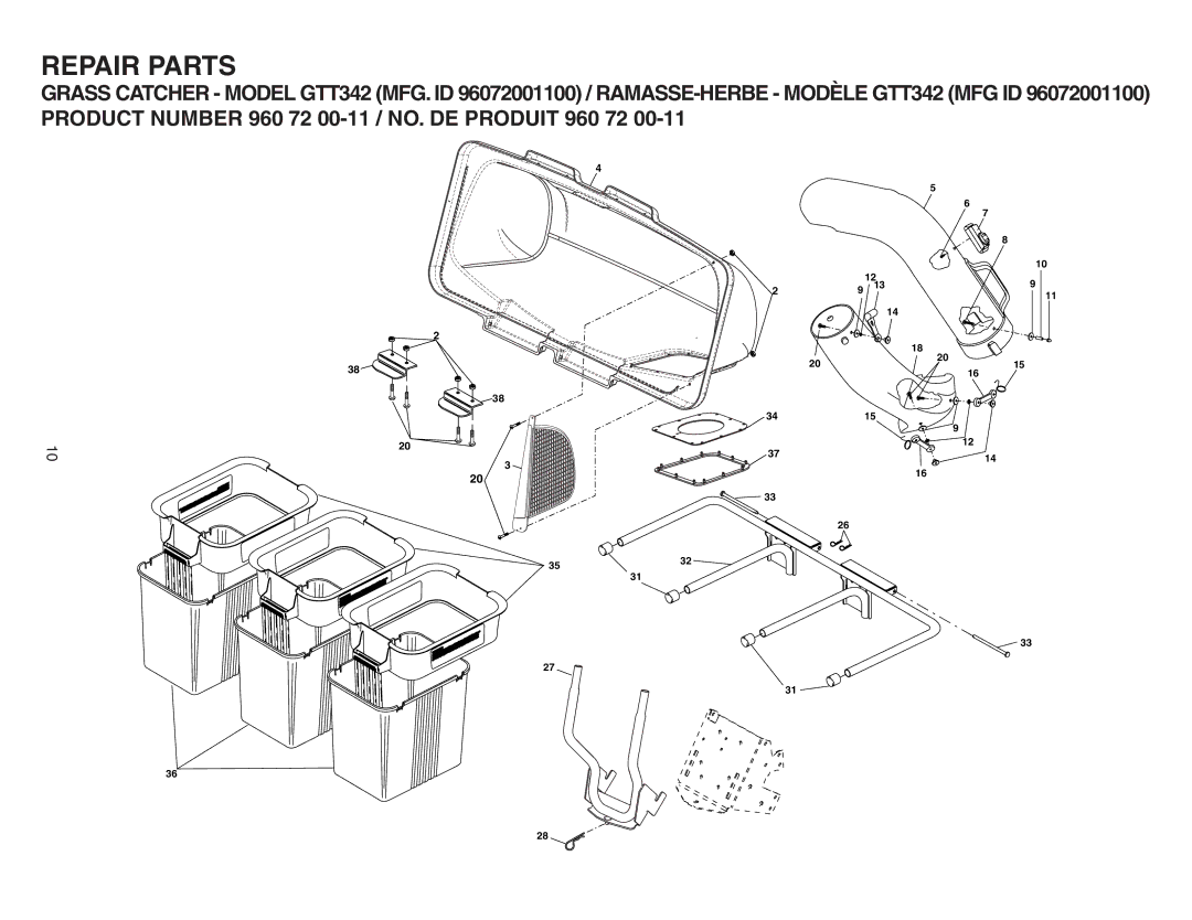 Poulan 960 72 00-11, GTT342, 96072001100, 532402705 owner manual Repair Parts 