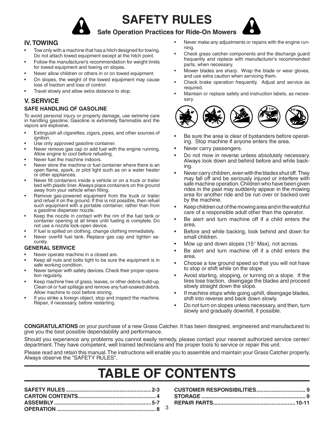 Poulan 532402705, GTT342, 96072001100, 960 72 00-11 owner manual Table of Contents 