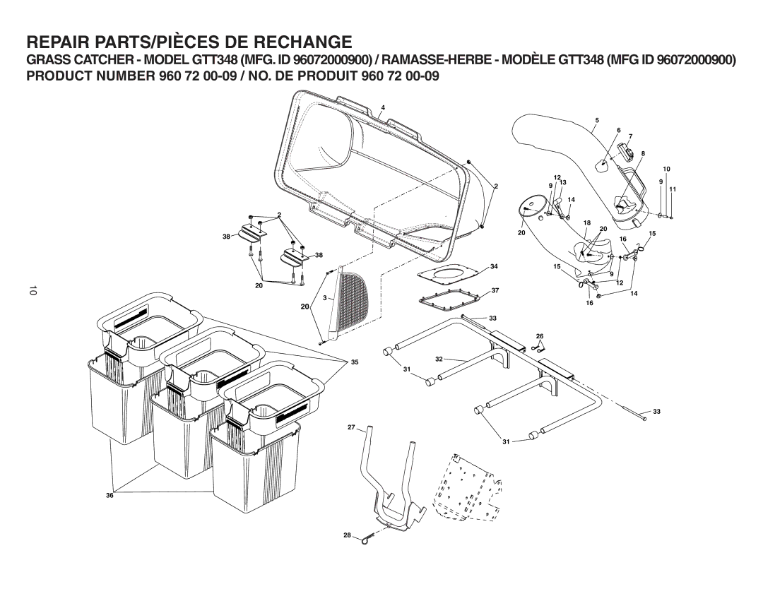 Poulan 960 72 00-09, GTT348, 532402341, 96072000900 owner manual Repair PARTS/PIÈCES DE Rechange 