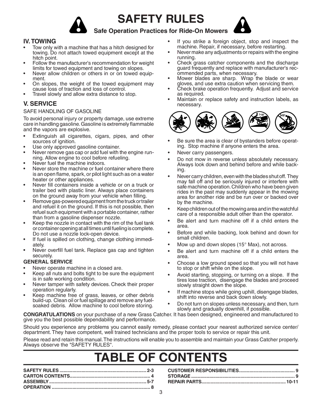 Poulan GTT354, 96072001000, 960 72 00-10 owner manual Table of Contents 