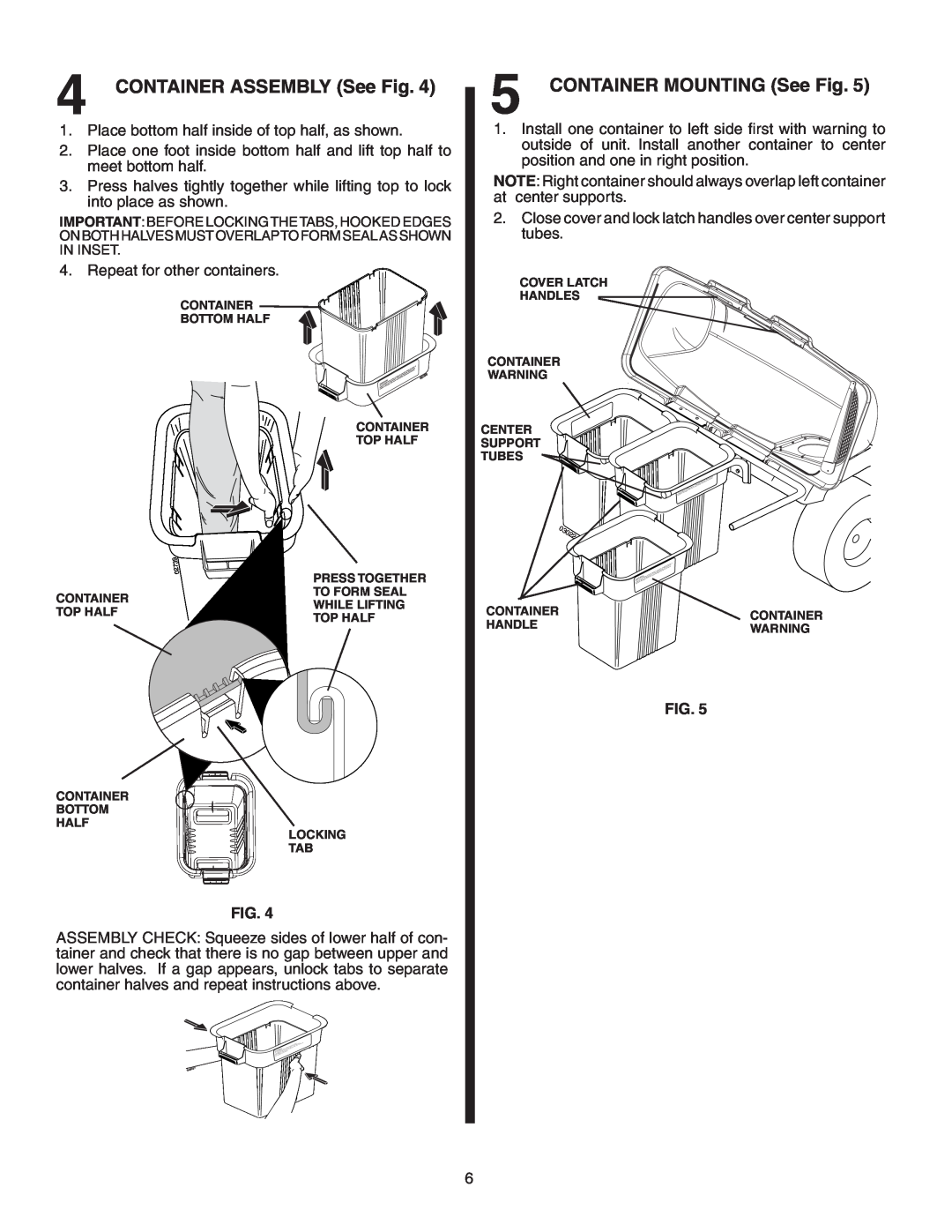 Poulan GTT354, 96072001000, 960 72 00-10 owner manual CONTAINER ASSEMBLY See Fig, CONTAINER MOUNTING See Fig 