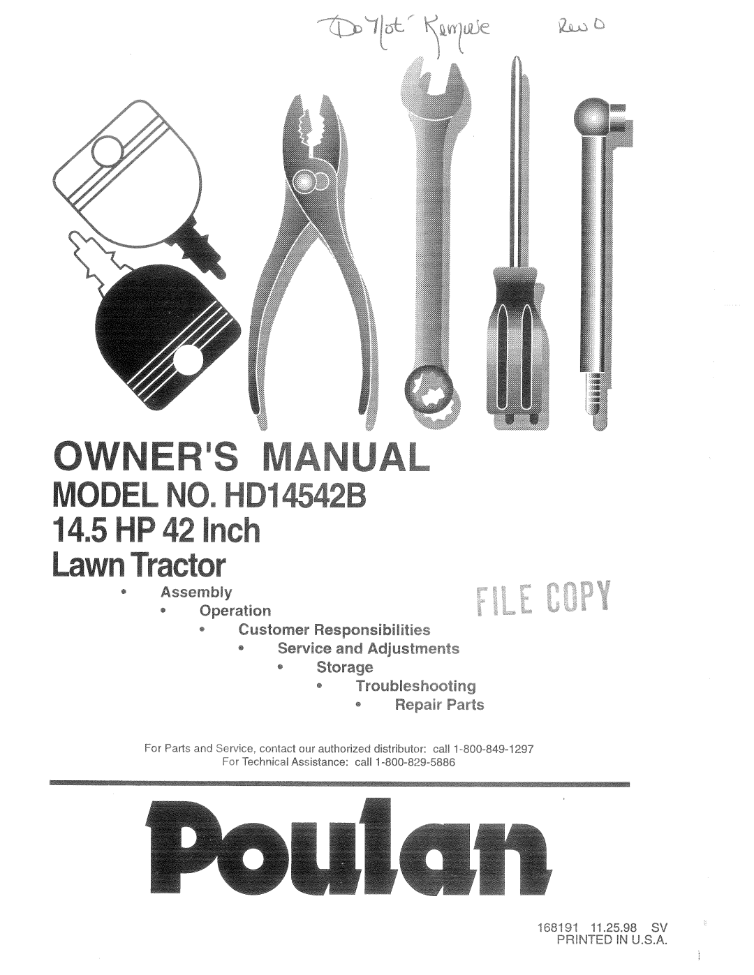 Poulan 168191, HD14542B manual 