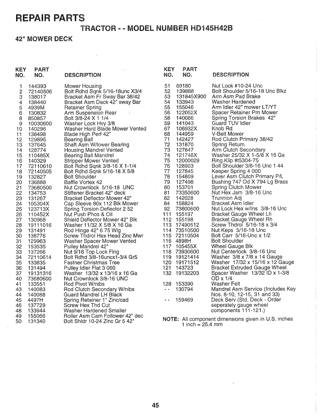 Poulan 159699, HD145H42B manual 