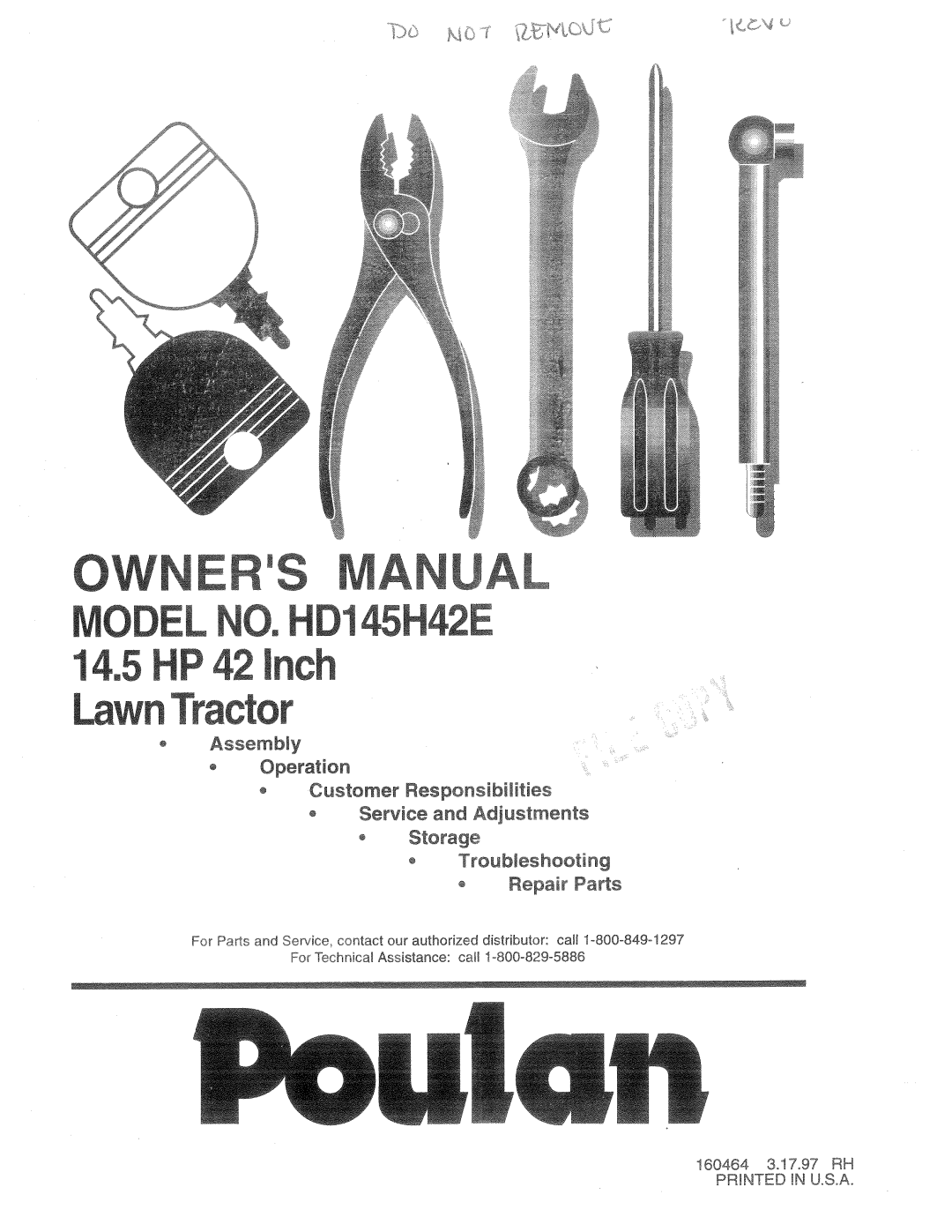 Poulan 160464, HD145H42E manual 