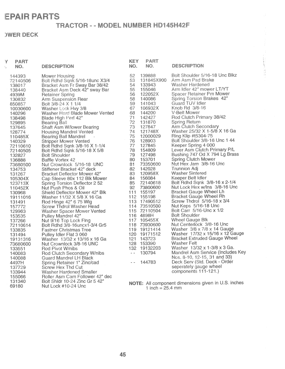 Poulan 161491, HD145H42F manual 