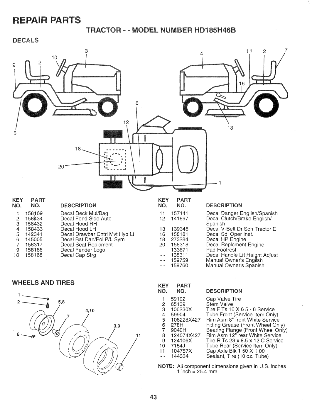 Poulan 159759, HD185H46B manual 