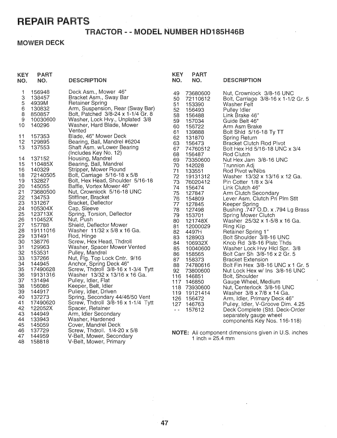 Poulan 159759, HD185H46B manual 