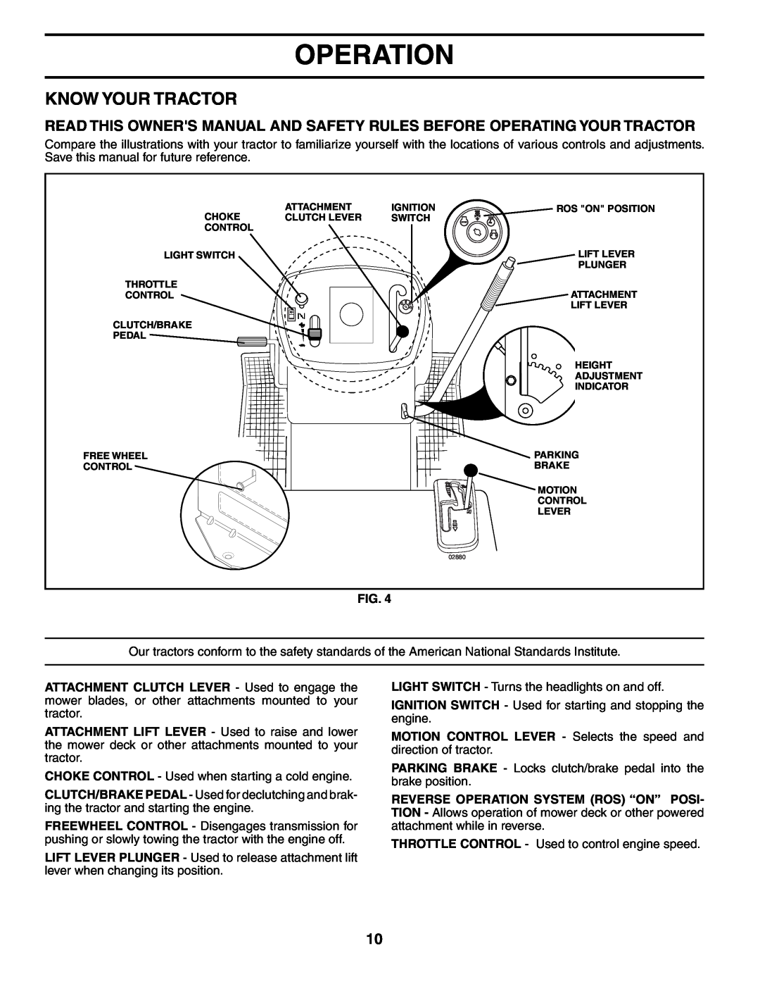 Poulan HD21H42 manual Know Your Tractor, Operation 