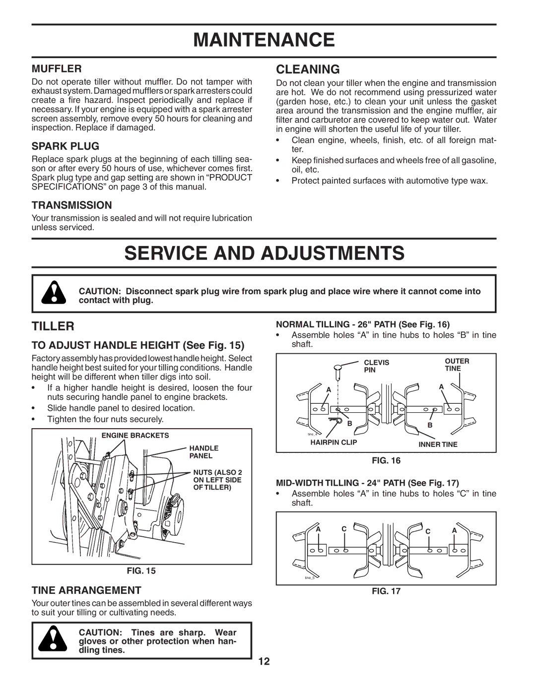 Poulan HDF550 manual Service and Adjustments, Cleaning, Tiller 