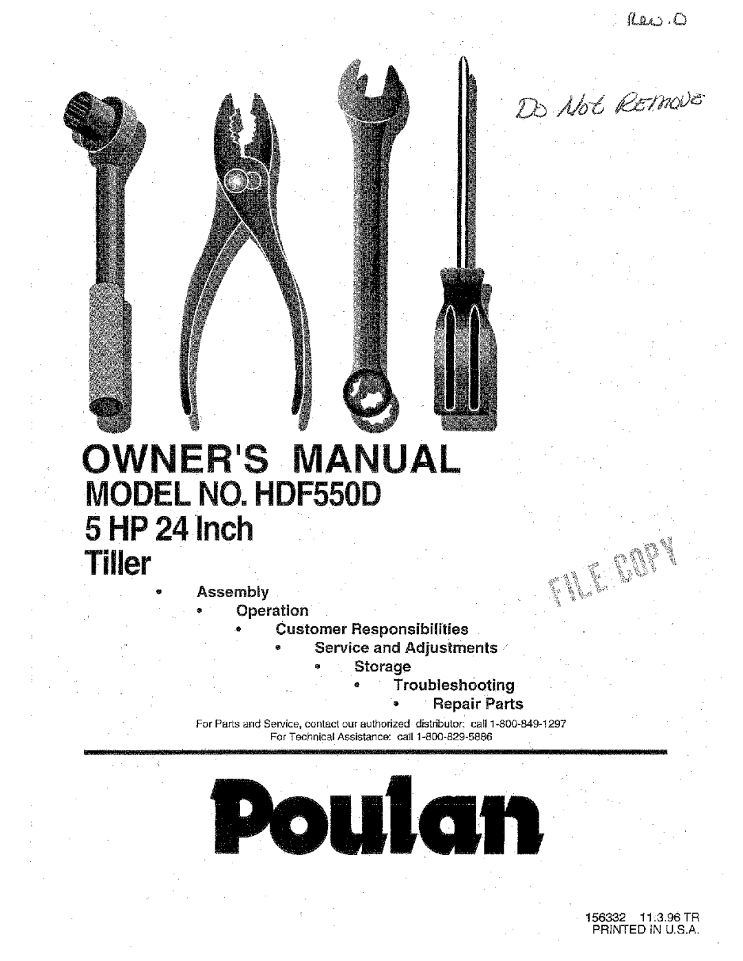 Poulan 156332, HDF550D manual 