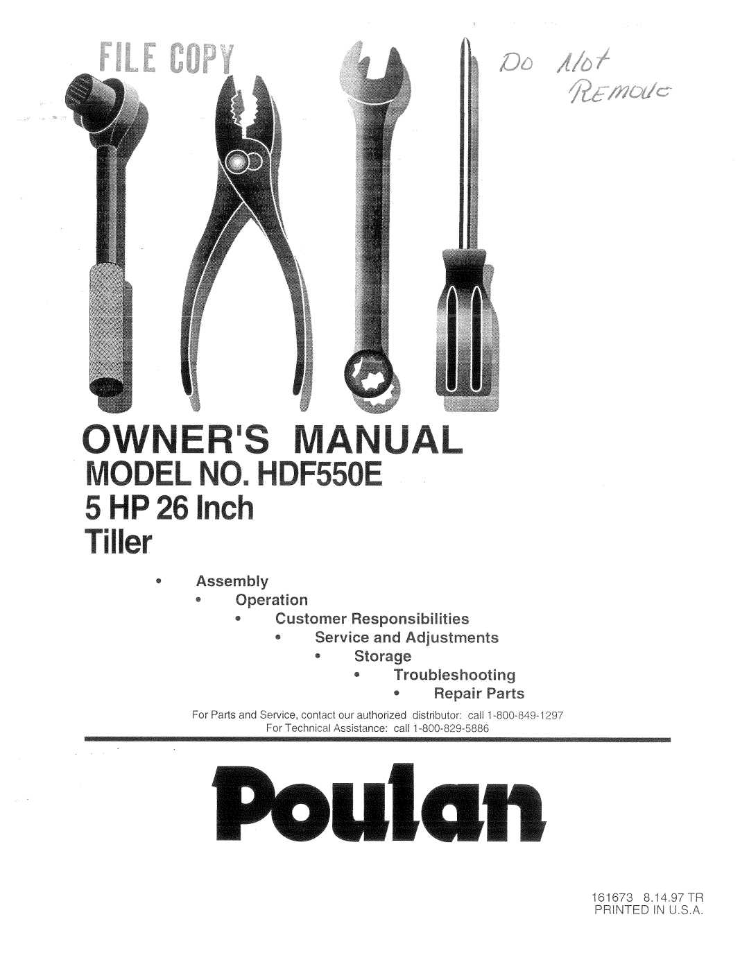 Poulan 161673, HDF550E manual 