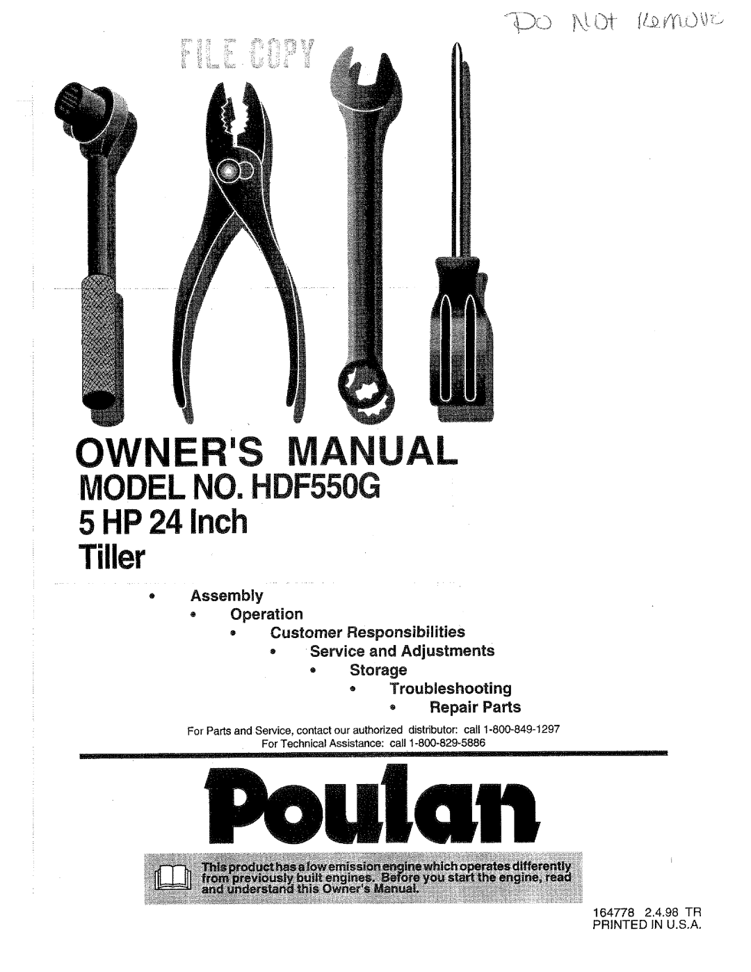 Poulan 164778, HDF550G manual 