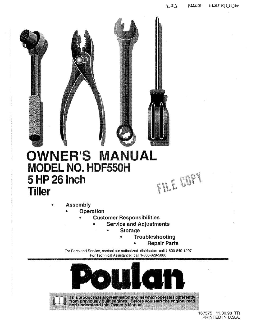 Poulan 167575, HDF550H manual 