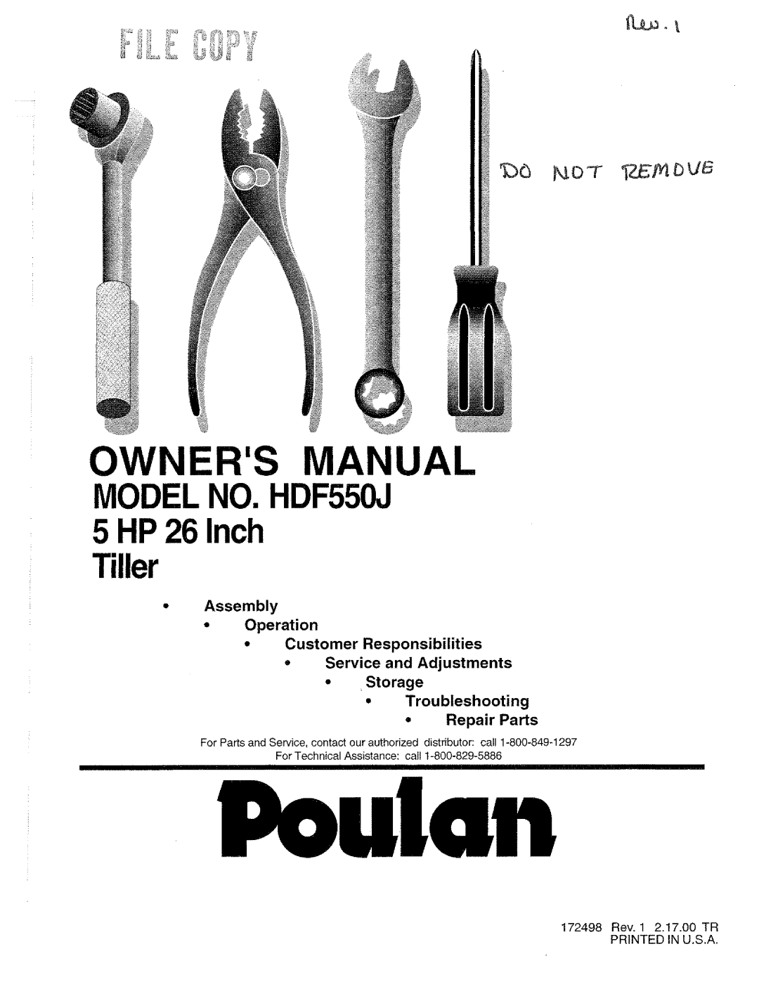 Poulan 172498, HDF550J manual 