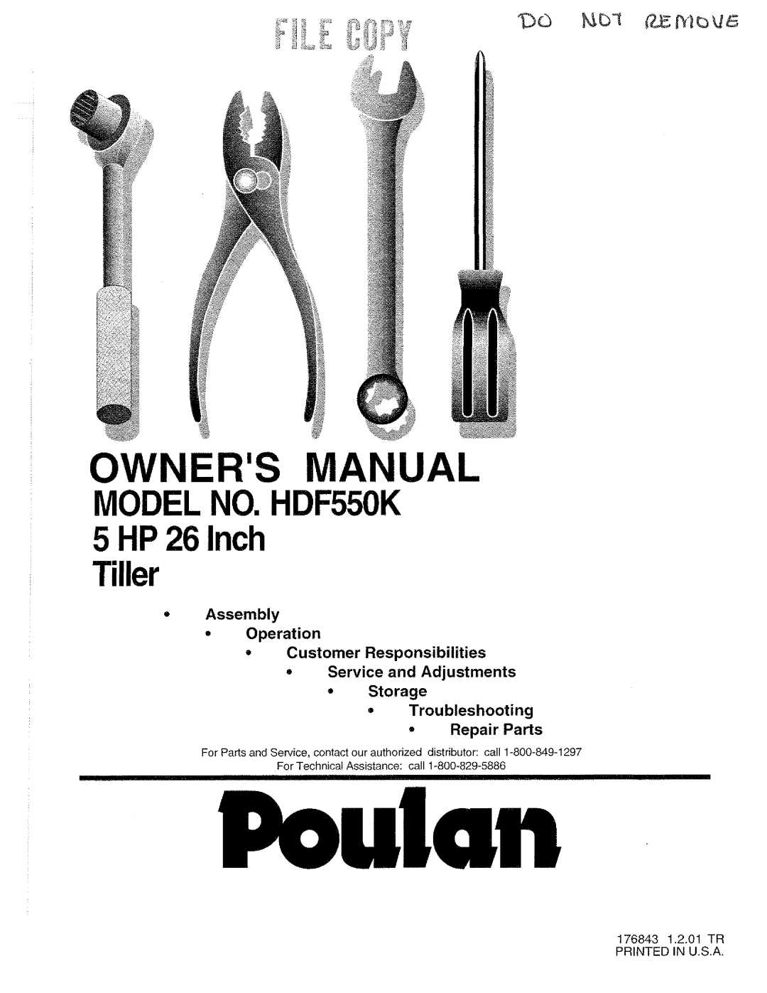 Poulan 176843, HDF550K manual 