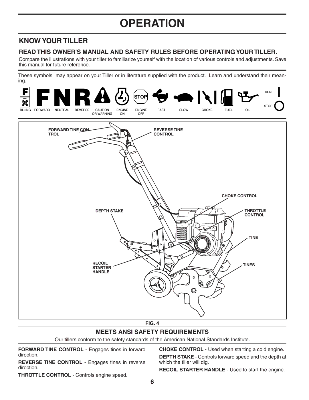 Poulan HDF550L owner manual Operation, Know Your Tiller, Meets Ansi Safety Requirements 