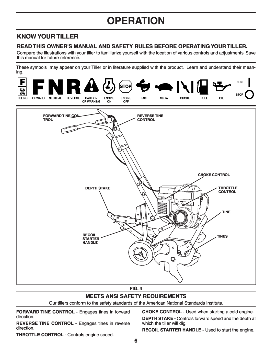 Poulan HDF550L owner manual Operation, Know Your Tiller, Meets Ansi Safety Requirements 