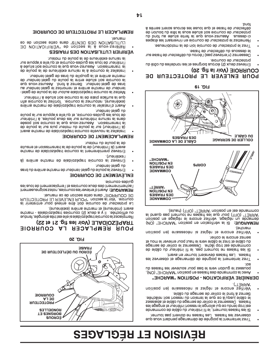 Poulan HDF800X manual 22 et 21 .fig les Voir DALEZOÏPÉTRA COURROIE A L ACER REMPL POUR, Courroie De Protecteur Le Remplacer 