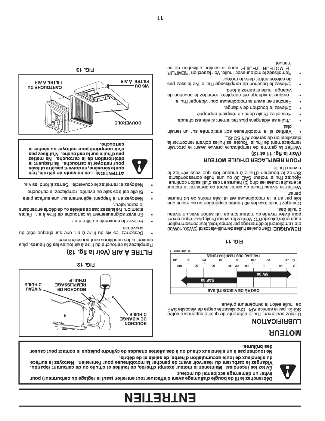 Poulan HDF800X manual fig la Voir AIR À FILTRE, Lubrification, 13 .FIG, 12 .FIG, 11 .FIG, Entretien, Moteur 