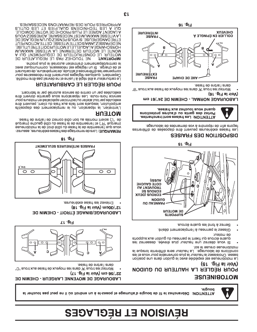 Poulan HDF900 Motobineuse, FRAISES DES DISPOSITION 15 .Fig, Fig la Voir GUIDON DU HAUTEUR LA RÉGLER POUR, 18 .Fig, 17 .Fig 