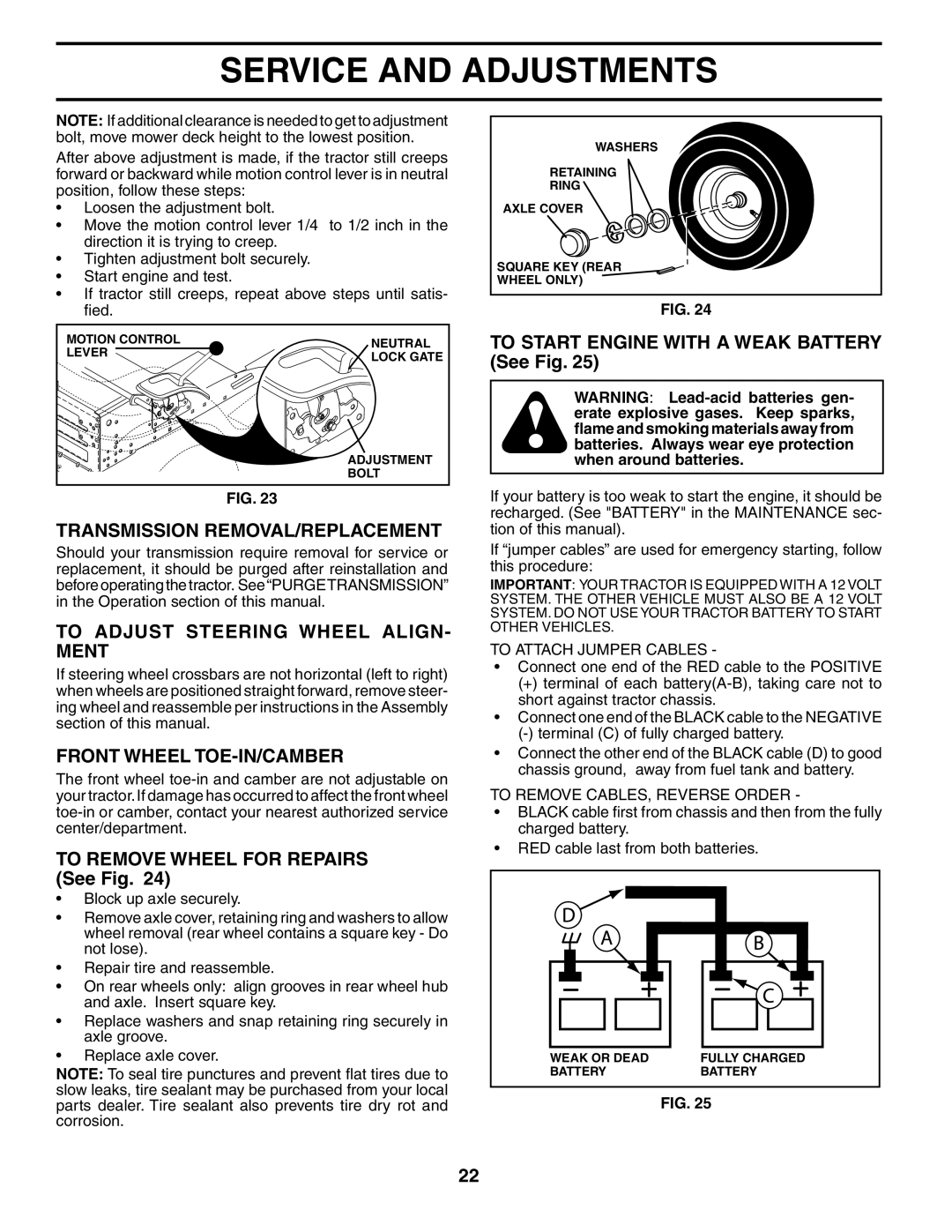 Poulan HDK19H42 manual Transmission REMOVAL/REPLACEMENT, To Adjust Steering Wheel ALIGN- Ment, Front Wheel TOE-IN/CAMBER 