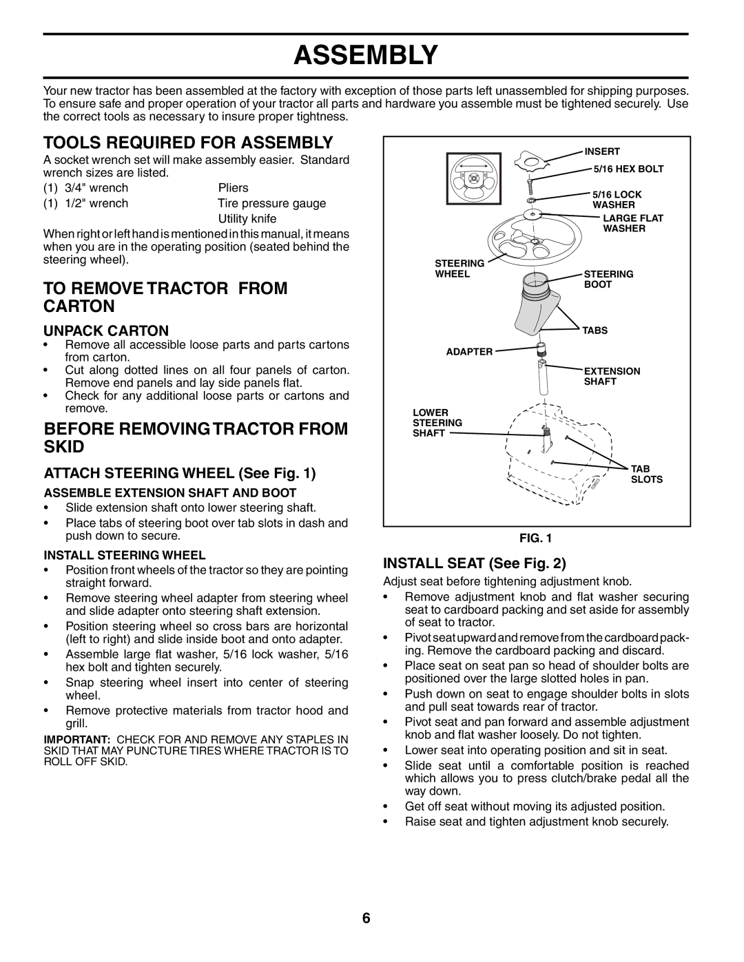 Poulan HDK19H42 manual Tools Required for Assembly, To Remove Tractor from Carton, Before Removing Tractor from Skid 