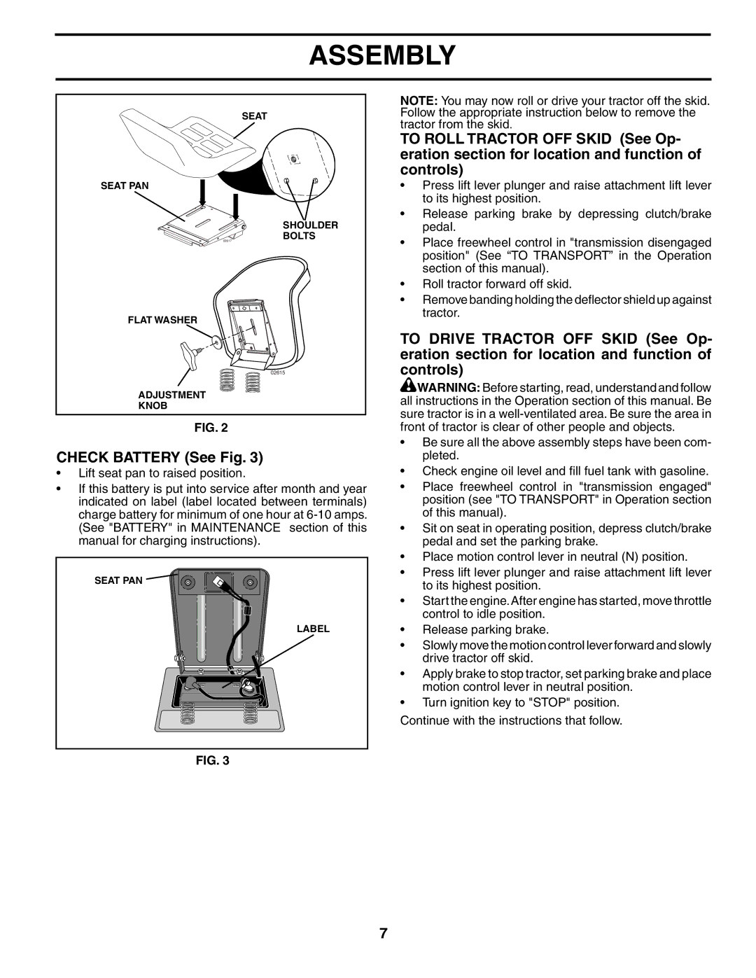 Poulan HDK19H42 manual Check Battery See Fig 