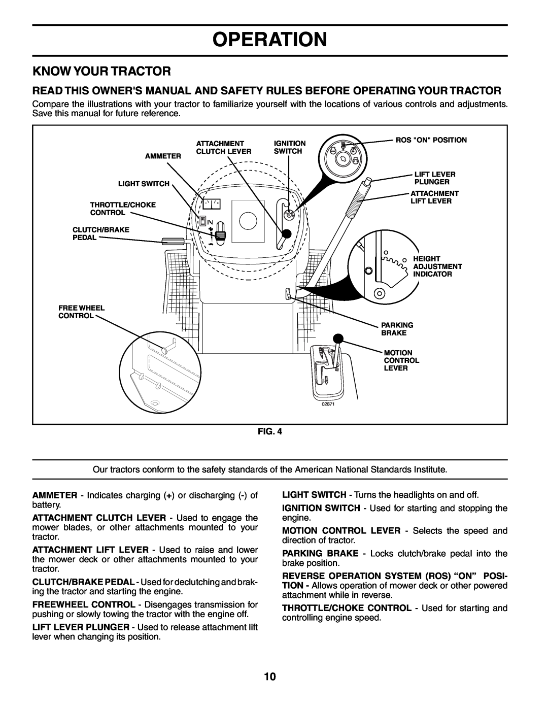 Poulan HDK19H42 manual Know Your Tractor, Operation 
