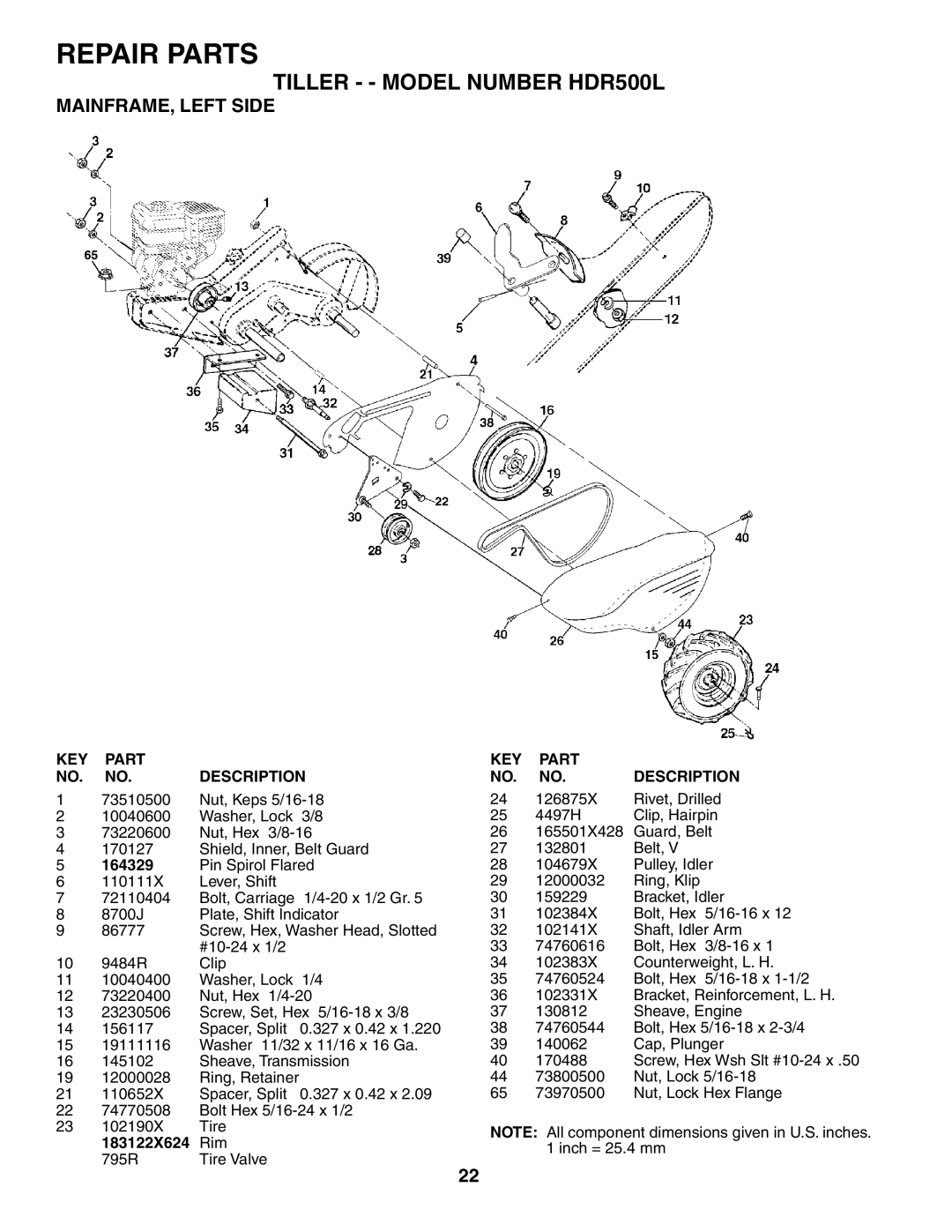 Poulan HDR500L owner manual MAINFRAME, Left Side, 183122X624 Rim 