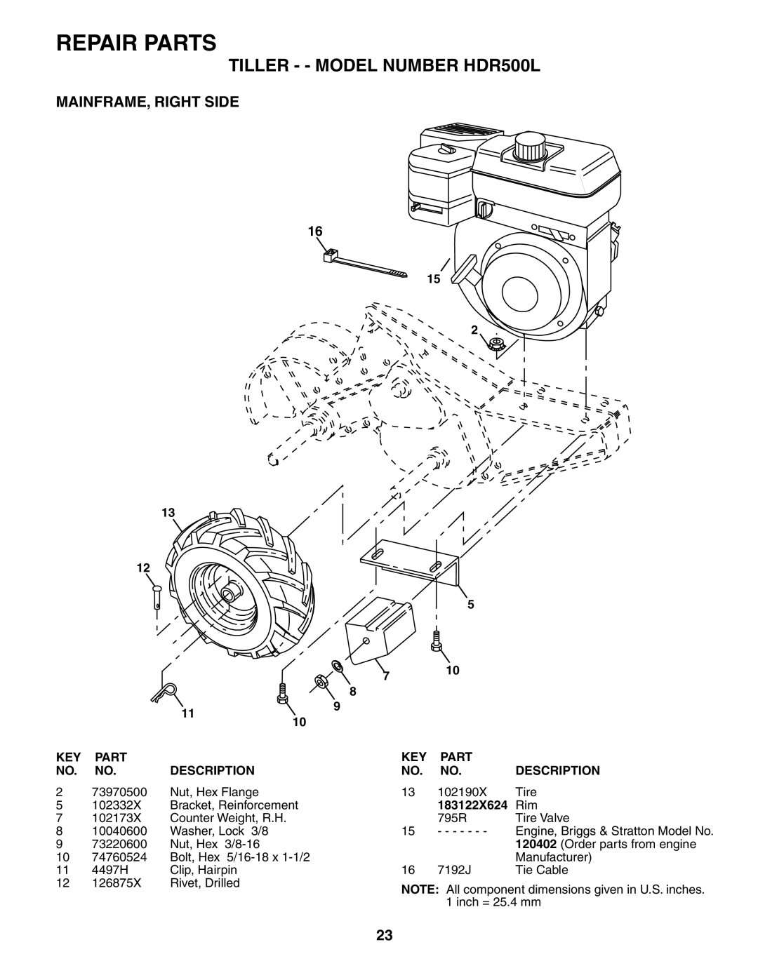 Poulan HDR500L owner manual MAINFRAME, Right Side, 183122X624 