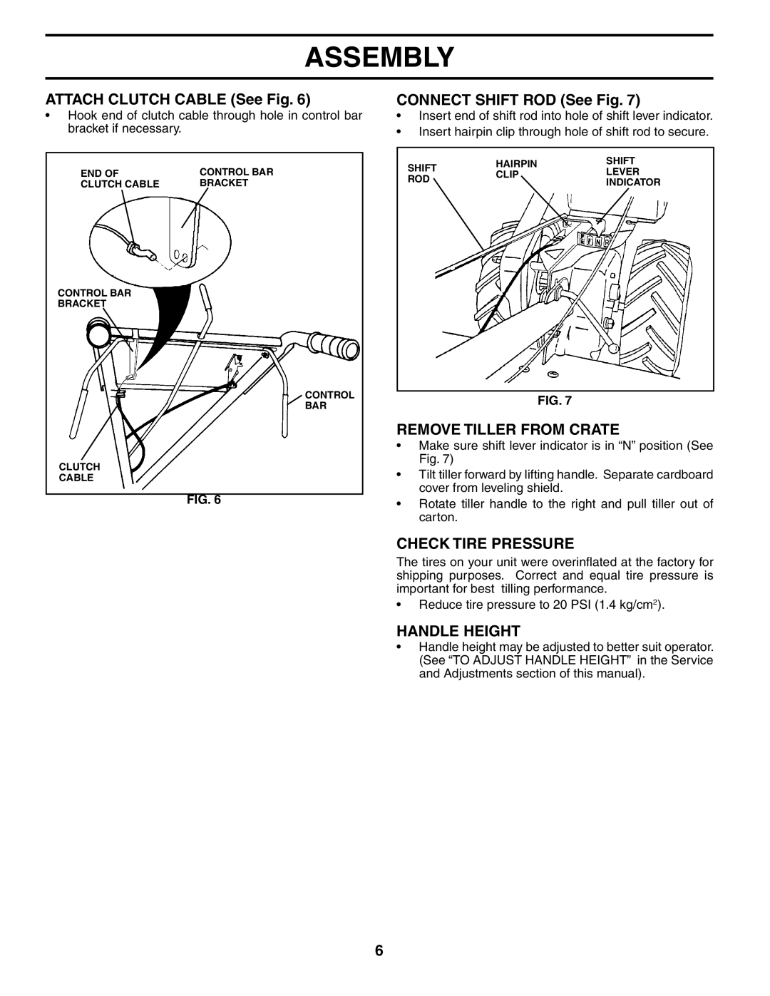 Poulan HDR500L Attach Clutch Cable See Fig, Connect Shift ROD See Fig, Remove Tiller from Crate, Check Tire Pressure 