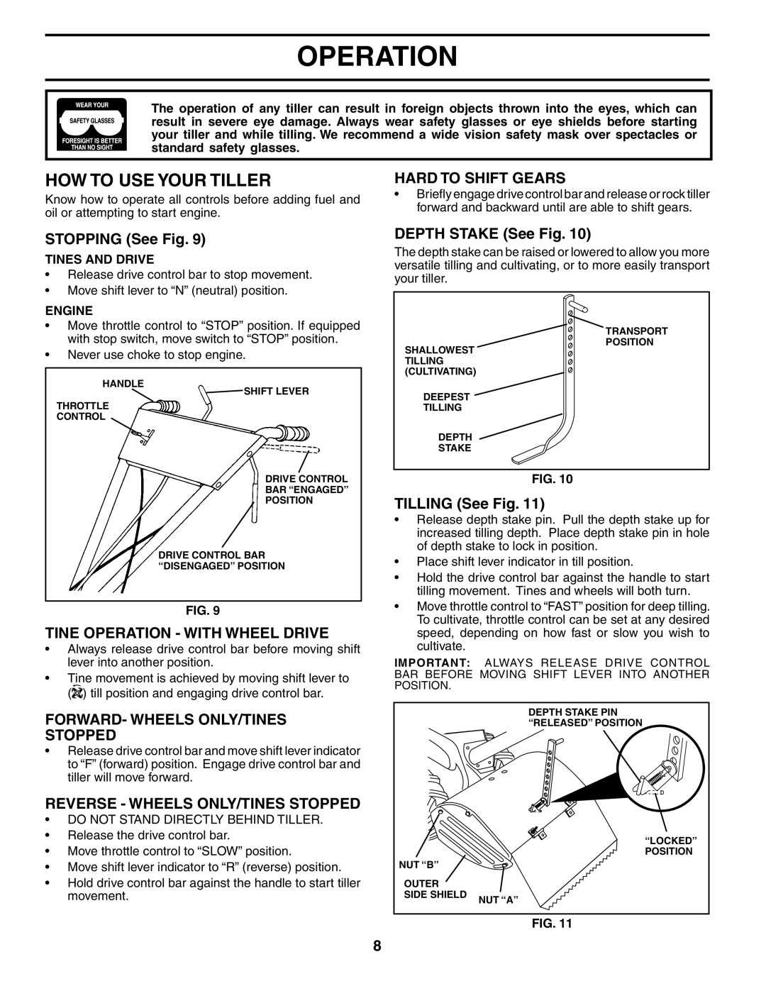 Poulan HDR500L owner manual HOW to USE Your Tiller, Tine Operation with Wheel Drive, FORWARD- Wheels ONLY/TINES Stopped 