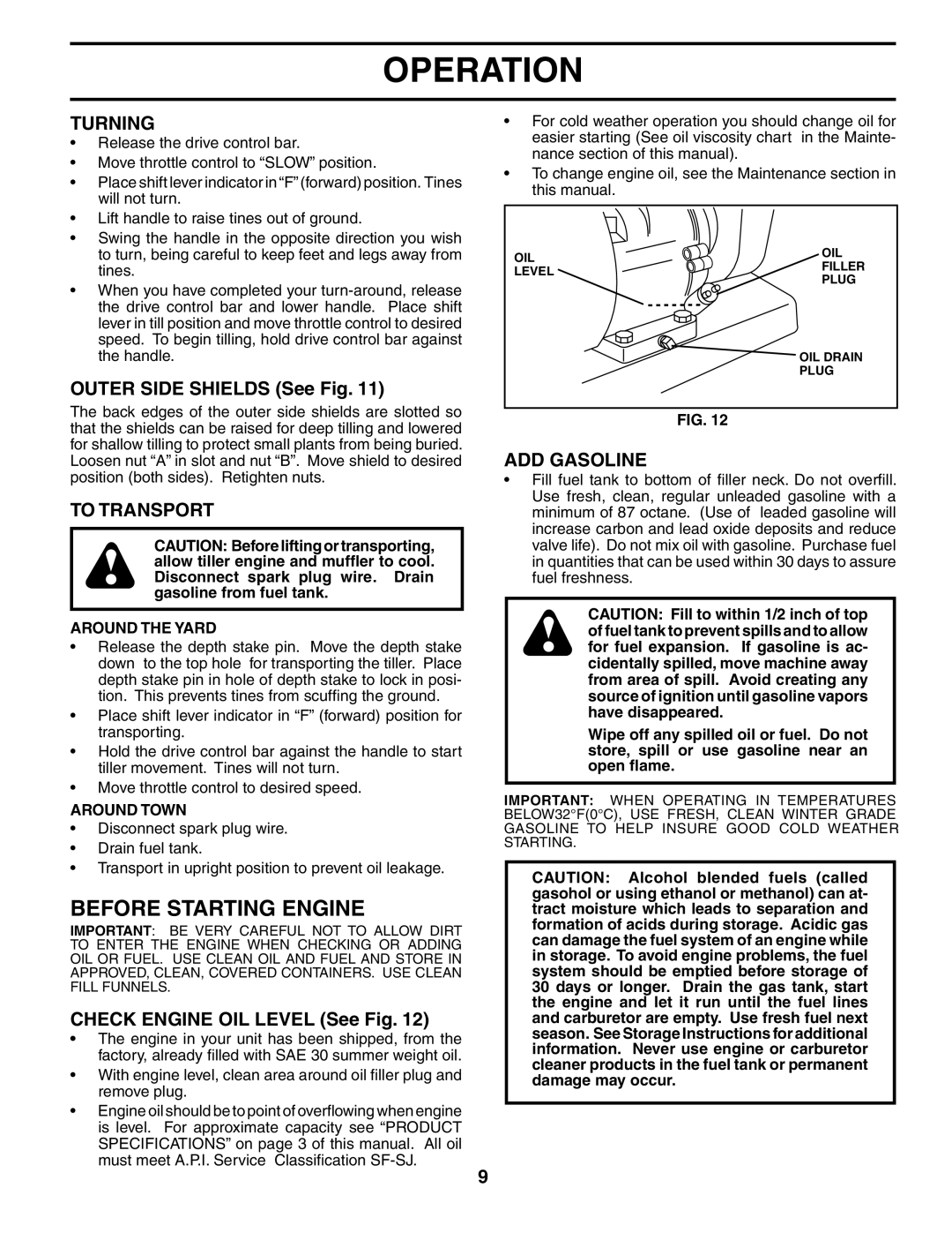 Poulan HDR500L owner manual Before Starting Engine, Turning, To Transport, ADD Gasoline 