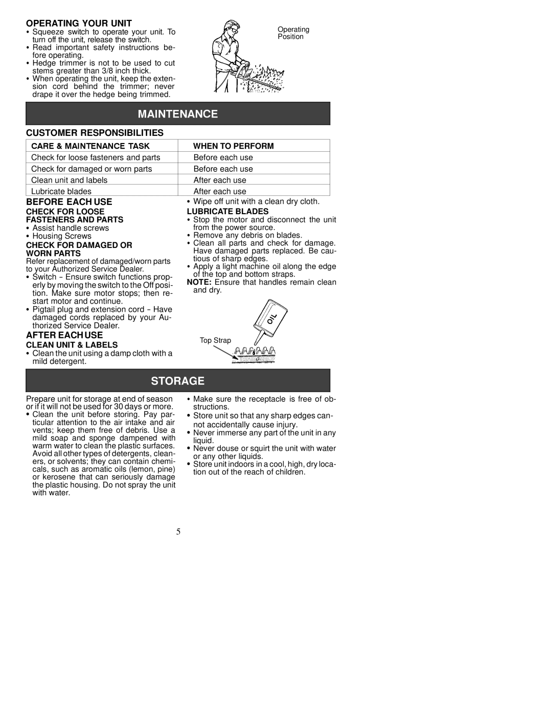 Poulan HT14, HT17, HT19, HT22 manual Operating Your Unit, Customer Responsibilities, Before Each USE, After Eachuse 