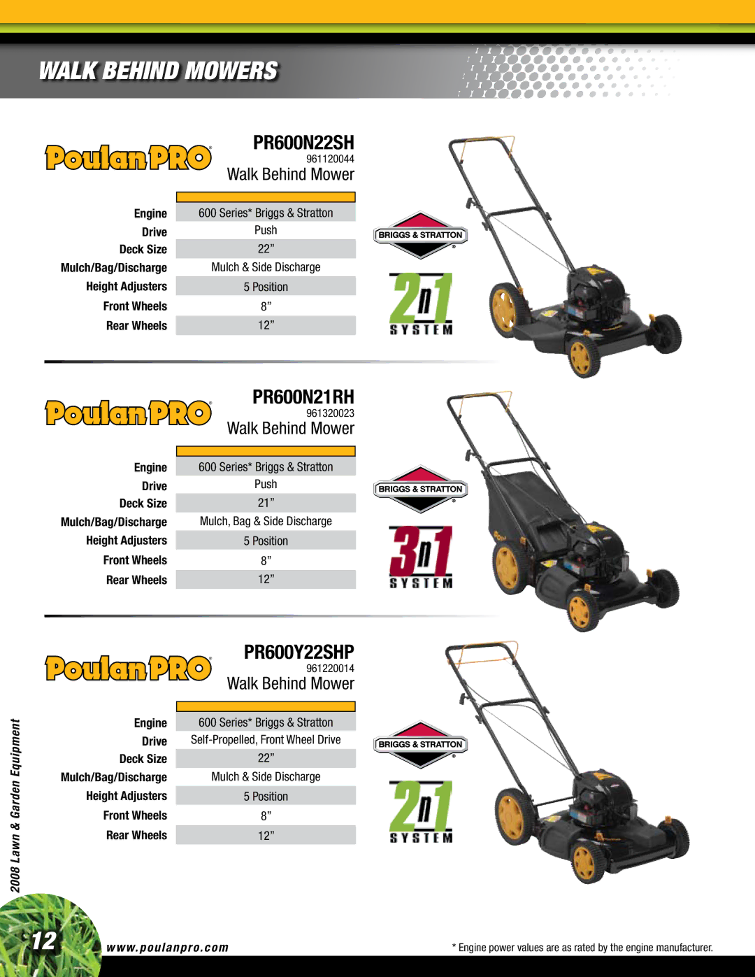 Poulan Lawn & Garden Tractor manual Walk Behind Mowers, PR600N22SH, PR600N21RH 