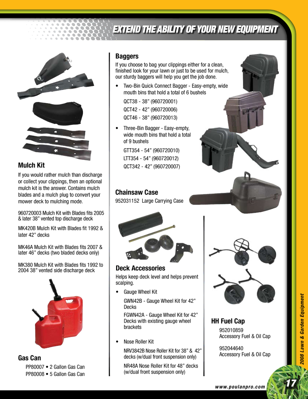 Poulan Lawn & Garden Tractor manual GTT354 54 960720010 LTT354 54 960720012 QCT342 42, Accessory Fuel & Oil Cap 