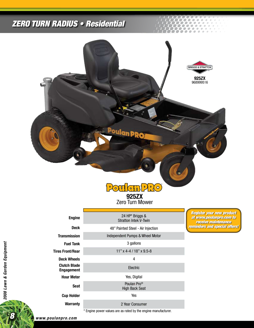 Poulan Lawn & Garden Tractor manual Zero Turn Radius Residential, 925ZX, Zero Turn Mower 