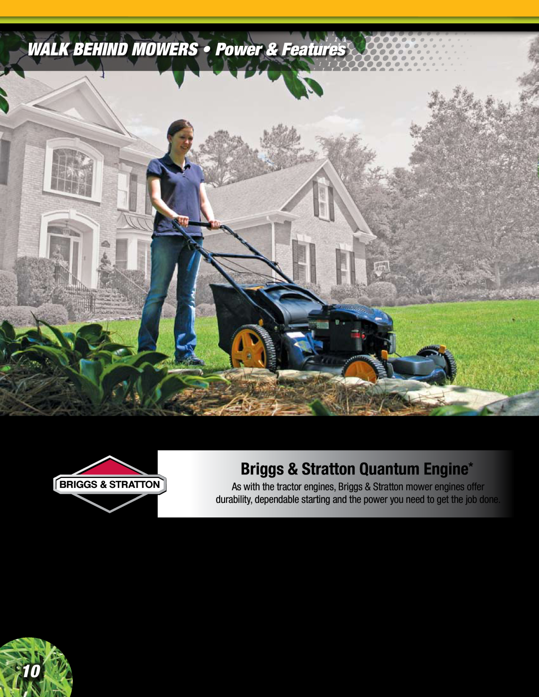 Poulan Lawn & Garden Tractor manual WALK BEHIND MOWERS Power & Features, Briggs & Stratton Quantum Engine, Rear Bagging 