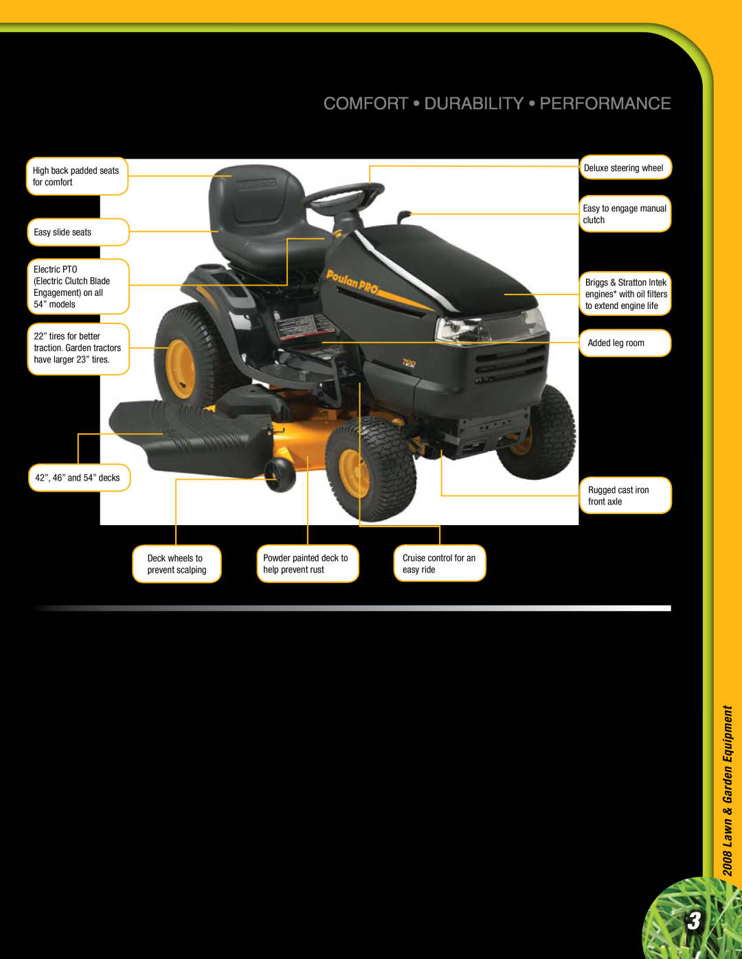 Poulan Lawn & Garden Tractor What does a Poulan Pro tractor offer?, Power and Features, Comfort Durability Performance 