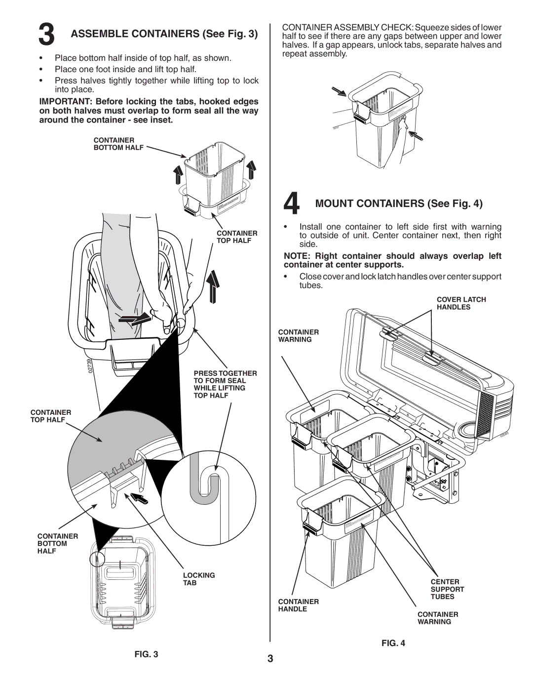 Poulan LTGTB48A owner manual Assemble Containers See Fig, Mount Containers See Fig 