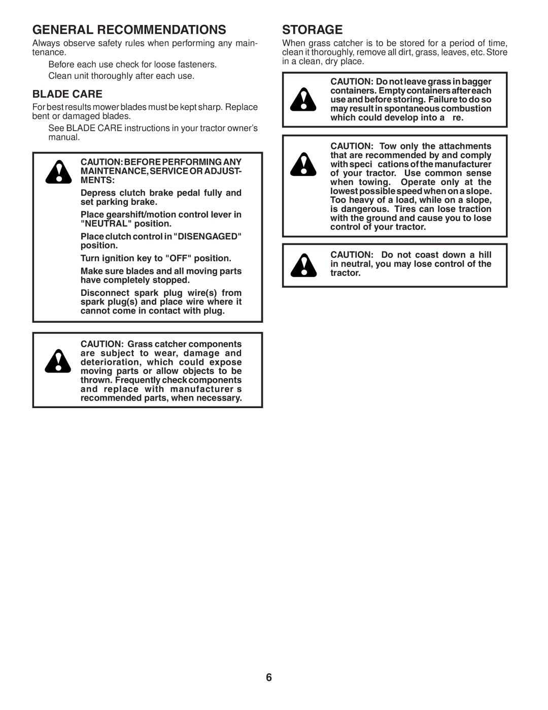 Poulan LTGTB48A owner manual Blade Care, MAINTENANCE,SERVICE or Adjust Ments 