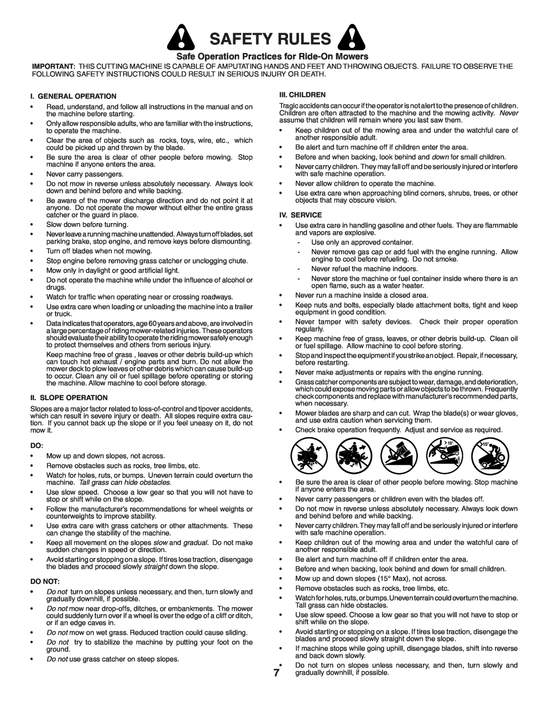 Poulan LTGTB48A owner manual Safety Rules, Safe Operation Practices for Ride-OnMowers 